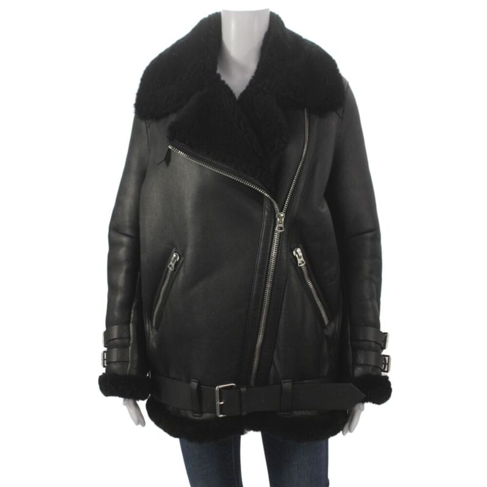 ACNE Studios Womens Biker Lamb Shearling Jacket Black Size 36